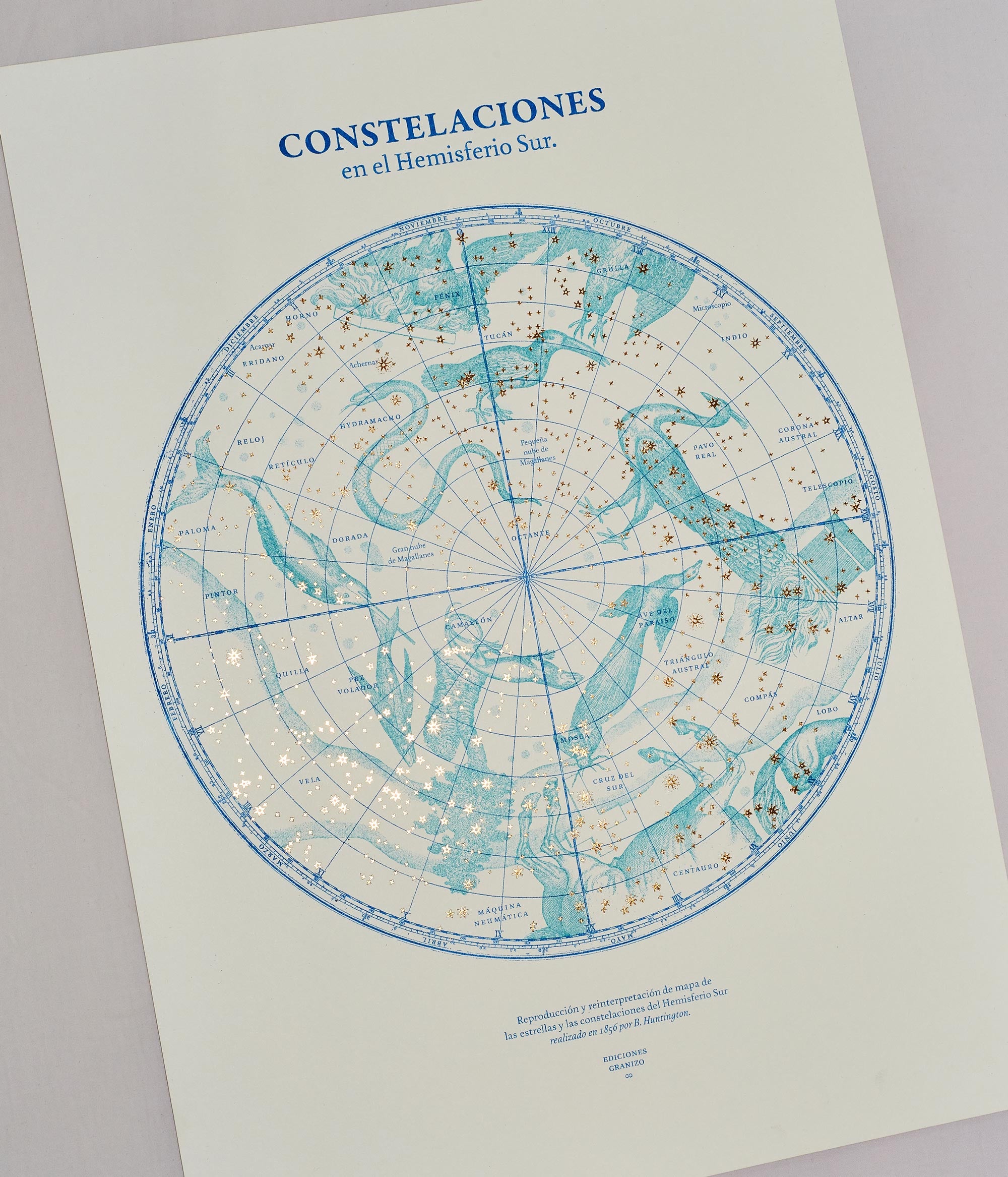 «Constelaciones del hemisferio sur» Risografía + Hot stamping